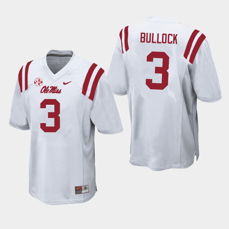 Men #3 Kentrel Bullock Ole Miss Rebels College Football Jerseys Sale-White